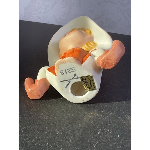 Vintage Homco Sitting Elf Figurine With Orange Hat & Outfit 5213 Collectible Cer - Picture 5 of 6